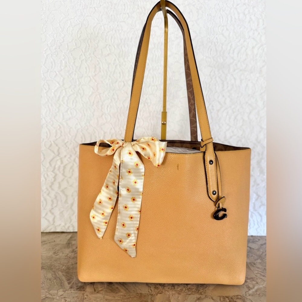 Coach Elegant Tan Tote Bag with Scarf Accent 88468